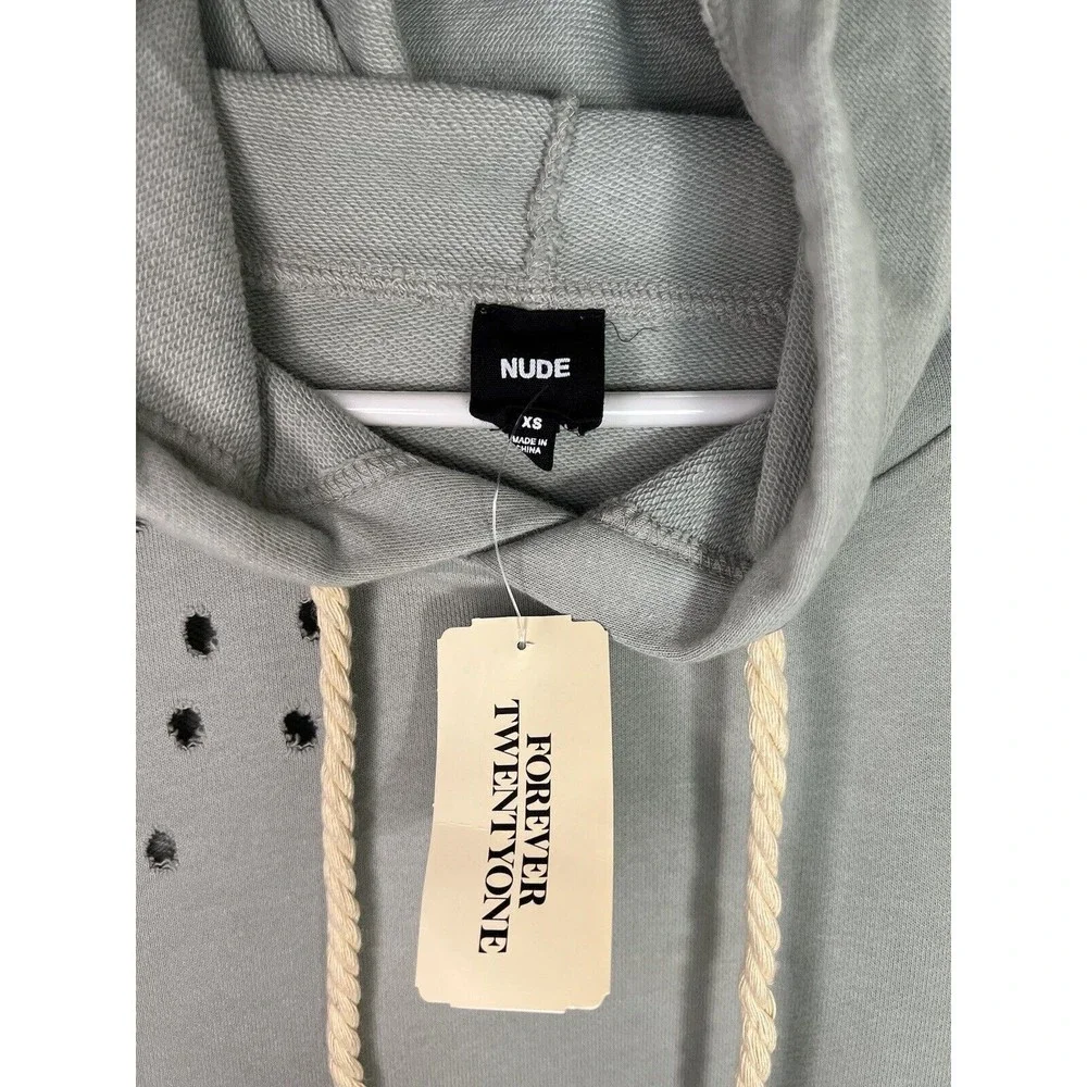 Forever‎ 21 Nude Apparel Sage Distressed Sweatshirt Dress Sz Xs Light Green NWT